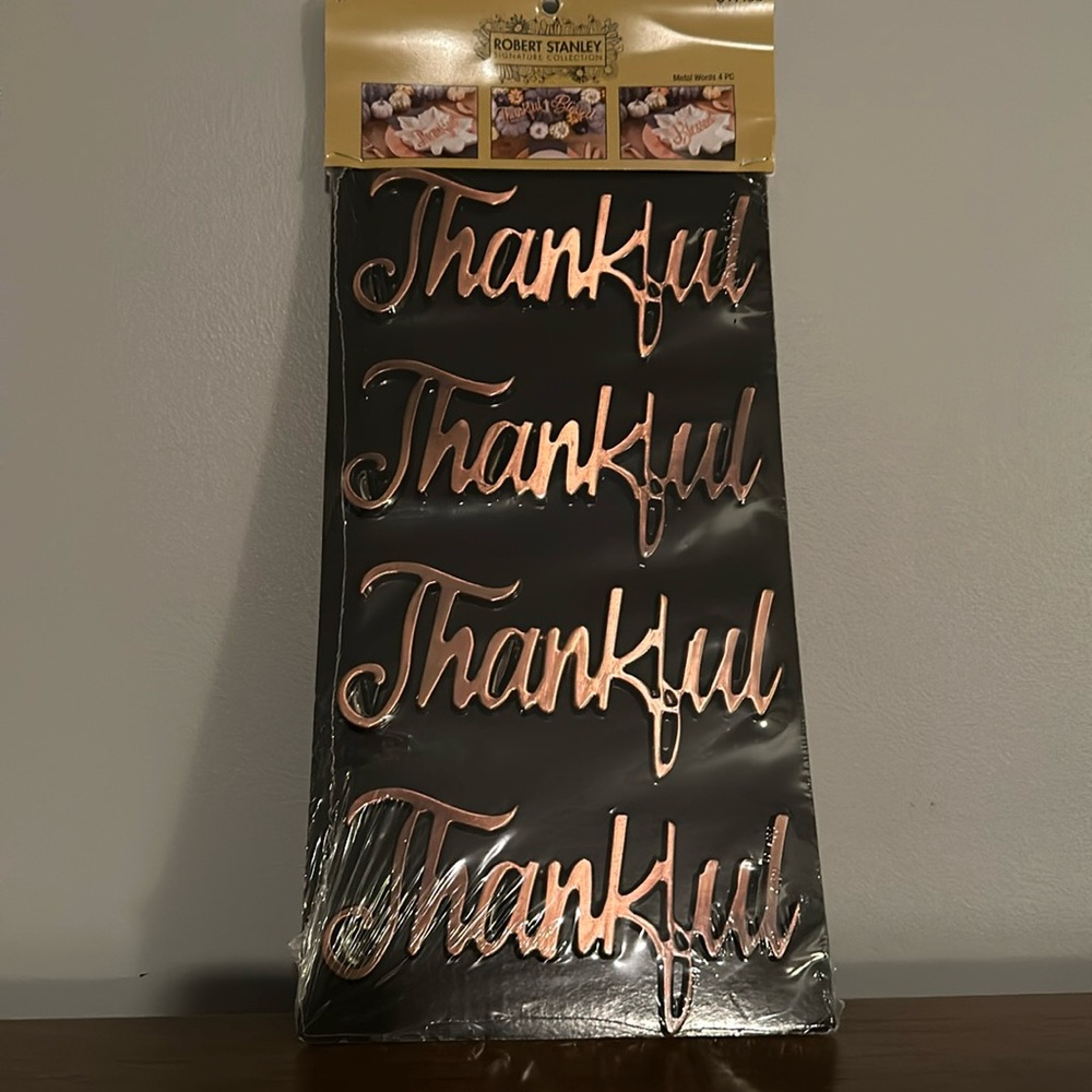 ROBERT STANLEY Bronze METAL WORDS~TABLE DECOR~THANKFUL~THANKSGIVING